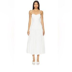 NICHOLAS, Salem drop waist broomstick midi dress in white. Size 4. Worn once!